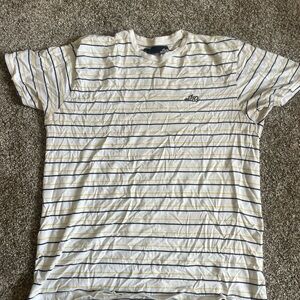 Aeropostale Men's White Tee with Blue and Yellow Stripes